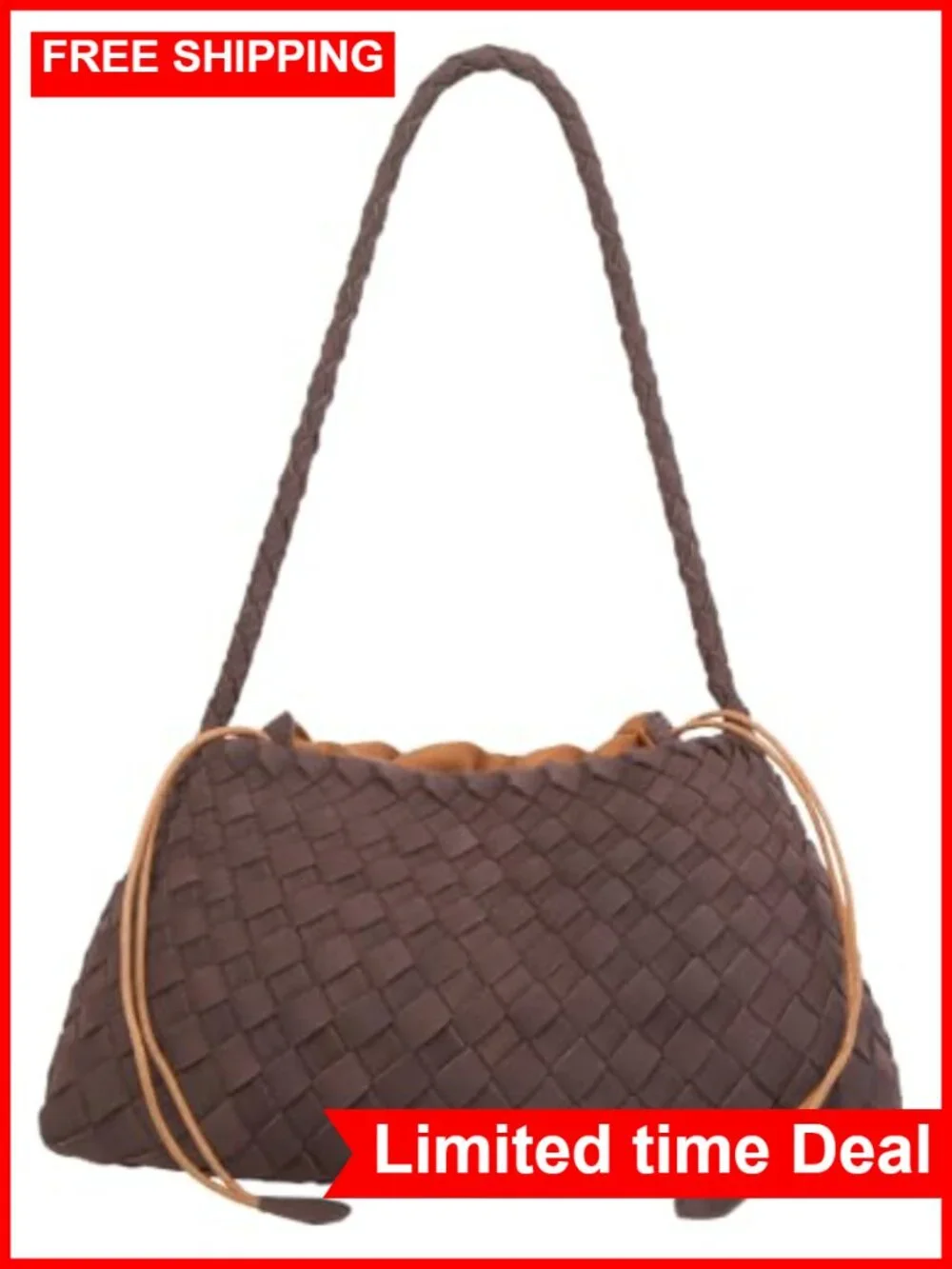 Woven Hobo Bag Women Suede Bucket Purse Shoulder Tote Handbag Faux Leather